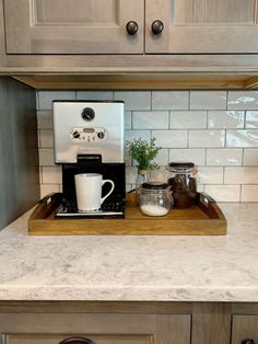 Coffee Tray Station Counter Space, Countertop Coffee Bar Ideas, Countertop Coffee Bar, Coffee Station Ideas Countertop, Kitchen Revamp, Coffee Counter, Kitchen Countertop Decor