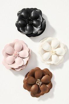 Set of two hair ties Polyurethane-coated polyester Imported | Faux-Leather Flower Hair Ties, Set of 2 by Anthropologie, Women's, Polyester/Polyurethane Faux Leather Hair Bows, Leather Hair Bows, Leather Flower, Leather Flowers, Tie Set, Flower Hair, 2 On, Flowers In Hair, Hair Ties