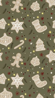 christmas cookies and stars on a green background