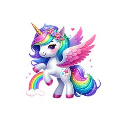 a cute little pony with wings and flowers on it's head is flying through the air