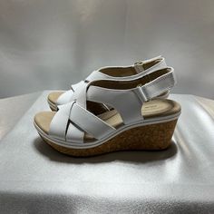 Clark’s Collection Ultimate Comfort White Wedge Sandals. Womens Size 8. Never Worn. Cork Platform 3” Wedge Heel. 1-1/2” Platform. Cork Shoes, White Wedge Sandals, White Wedges, Wedge Heel Sandals, Womens Clarks, Clarks Shoes, Womens Shoes Wedges, Heel Sandals, Wedge Heels