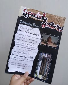 a person holding up a piece of paper with pictures on it that says special feature