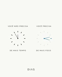 three clocks with different time zones displayed in spanish and english on a white background that reads, voce nao precia, voie precio, voce preci, de mais, de temp, de mais