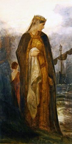 a painting of a woman standing in the water