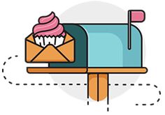 an open mailbox with a cupcake in it and a pink frosting on top