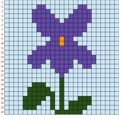 a cross - stitch pattern with a purple flower on it's side and the number one in the middle