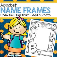 an alphabet name frame with the letter b on it and a girl holding a pencil