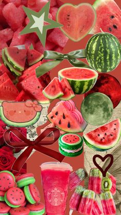 a collage of watermelon and other fruits