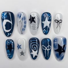 Dark Blue Nails, Fake Nails Designs, Punk Nails, Cute Simple Nails, Grunge Nails, Pretty Gel Nails, Really Cute Nails, Blue Nail, Nail Swag