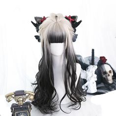 Kawaii Wigs, Wig Material, White Gradient, Long Curly Wig, Cosplay Hair, Kawaii Hairstyles, Medium Long Hair, Curly Hair Wig, Hair Shows