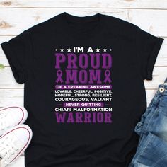 I'm A Proud Mom Chiari Malformation Warrior Shirt, Purple Ribbon Shirt, Chiari Malformation Awareness Shirt, Chiari Malformation Support Tee Ordering Process for our valued customers ~ Please follow all steps to place an order. ~ Please select the hoodie type and size. ~ Please select color of the hoodie from drop down options. ~ If you want to purchase more than 1 , add current item to your cart and then you can click back, add more items for each product. ~ Once all your desired items , you ca Chiari Malformation Awareness, Chiari Malformation, Warriors Shirt, Ribbon Shirt, Freaking Awesome, Band Shirt, Purple Ribbon, Awareness Shirt, Proud Mom