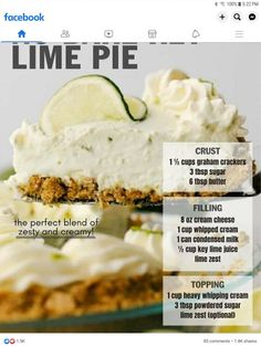 there is a recipe for no - bake key lime pie on the plate with instructions