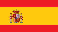 the flag of spain is shown in red, yellow and white with a crown on top