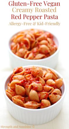 two white bowls filled with pasta and sauce