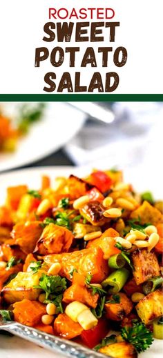 roasted sweet potato salad on a white plate