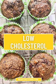 low cholesterol muffins on a cooling rack with text overlay