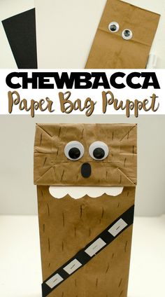 a paper bag that has been made to look like a chewbacca with googly eyes