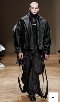 Mens Vampire Fashion, Men’s Runway, Dark Futuristic Fashion, Male Goth Fashion, Futuristic Fashion Men, Villian Aesthetic Outfit, Mens Futuristic Fashion, Brutalism Fashion, Juxtaposition Fashion