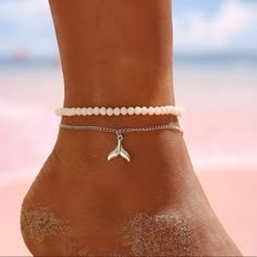 2 Pcs Double Anklet Set Beaded Fishtail Charm Silver Plated Chain Please, Review Pics. Smoke/Pet Free Home. 30% Off 2+ Bundles **Send Me A Message If You Want To Bundle More Products. :) Pretty Anklets, Anklets Aesthetic, Beachy Anklets, Cute Anklets, Tropical Jewelry, Beachy Jewelry, Leg Chain, Beaded Ankle, Summer Anklets