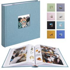 an open photo book with multiple photos inside