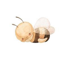 a watercolor painting of a bee laying on its back with it's eyes closed