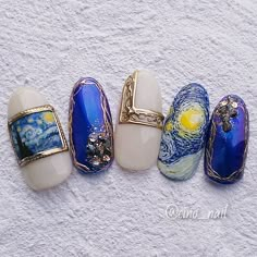 Booktok Nails, Van Gogh Nail Art, 1989 Nails, Van Gogh Nails, Victorian Nails, Asian Nail Art, Japanese Nail Design, Boring Nails, Kutek Disney