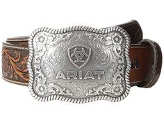 Ariat Rectangle Rope Edge Shield Buckle Belt - Men's Belts : Black/Tan : The Ariat Rectangle Rope Edge Shield Buckle Belt offers true Western style to the gentleman cowboy. Leather belt with an intricately tooled design and standout stitching on strap. Intricately tooled silver-tone belt buckle. Imported. Measurements: Width: 1 1 2 in First Hole Length: 30 in Last Hole Length: 34 in Weight: 8 oz Product measurements were taken using size 32. Please note that measurements may vary by size. Western Leather Belts, Mens Leather Belts, Ariat Belts, Cowgirl Belt Buckles, Cowboy Belts, Wrangler Clothing, Belt Buckles Men's, Cowboy Buckle, Womens Belt Buckles