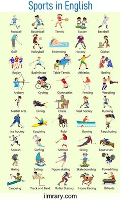 an image of sports in english with many different types of people and words on it