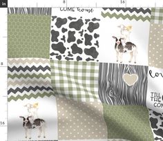 the cow is standing in front of several different patterns on this quilting material pattern