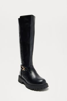 Available In Black. Knee High Flat Boots Hardware Detail Round Toe Low Block Heel Imported | Flynn Knee High Boots in Black size 5 by Fashion Nova Knee High Flat Boots, High Knee Boots, Knee Boots Flat, Knee High Boots Flat, Boots Flat, Low Block Heels, Flat Boots, Knee High Boots, High Boots