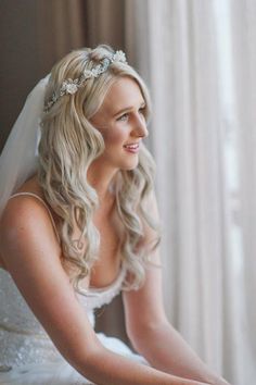 Bride Nicole wearing the Gabriel floral crown in silver 3 Crown Bride, Flower Crown Bride, Hair Decorations