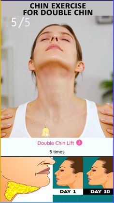 an image of a woman with chin exercises on her face and chest, in the middle of