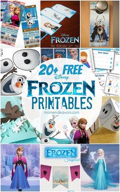 frozen princess birthday party printables with the text, 20 free disney frozen printables