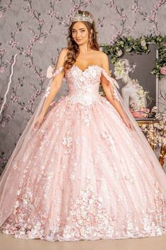 GLS by Gloria GL3465 - Sweetheart Embroidered Ballgown Long Ball Dresses, Floral Ballgown, Corset Ball Gowns, Long Drapes, Mesh Gown, Dama Dresses, Debutante Ball, Sheer Corset, Corset Boning