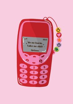 a red cell phone with a message written on it