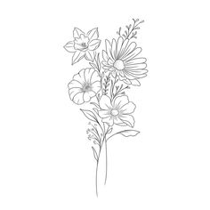 a line drawing of flowers on a white background