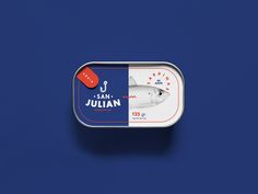 an open can of tuna on a blue background