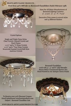 four different types of chandeliers hanging from the ceiling