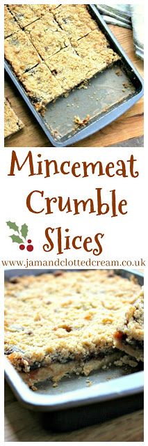 homemade crumble slices on a baking sheet with text overlay that says homemade crumbled slice