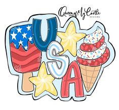 an ice cream cone with stars and the word usa