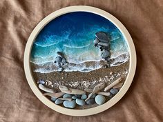 Its like having your own private beach. Beach resin art. real sand, rocks, shells and drift wood with ocean blue water and white crashing waves. one of a kind, handmade It is almost 16" across just over 1" thick. Check out my other beach art with sand. Beach Resin Art, Beach Sand Art, Resin Beach Art, Beach Resin, Art Plage, Waves Beach, Drift Wood, Art Resin, Crashing Waves