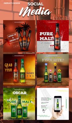 the social media page is shown with several different types of ads, including beer bottles and advertisements