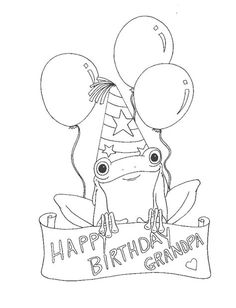 a frog with balloons and a banner that says happy birthday grandma