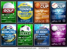 a set of sports flyers or brochures