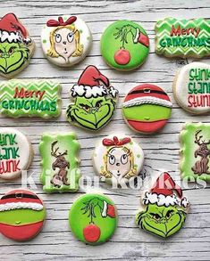 christmas cookies decorated with the grinen characters