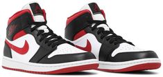 The Air Jordan 1 Mid ‘Black Gym Red’ steps out in a familiar color scheme that honors the Jordan franchise’s Chicago roots. The sneaker’s white leather upper is contrasted by black overlays and a crimson Nike Swoosh. Additional hits of Gym Red land on the padded collar and rubber outsole . as well as the Jumpman logo on the woven tongue tag and a retro Wings logo debossed on the lateral ankle. Standard Air Jordan 1 design features remain intact . including variable width Jordan 1 Low Shadow, Air Jordan 1 Mid Black, Air Jordan 1 Mid Gs, Nike Air Jordan 1 Low, Jordan Retro 1, Nike Air Jordan 1 Mid, Black And White Sneakers, Air Jordan Retro, Nike Air Jordan 1