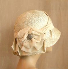 The sophia. $125.  Handmade. Gorgeous. Elegant Handmade Fedora Straw Hat, Beige Cloche Hat For Wedding, Cream Brimmed Cloche Hat For Evening, Cream Mini Hats For Vintage Events, Cream Cloche Hat For Evening, Elegant Handmade Adjustable Straw Hat, Elegant Adjustable Cream Cloche Hat, Vintage Cream Hat For Evening, Adjustable Vintage Straw Hat For Weddings