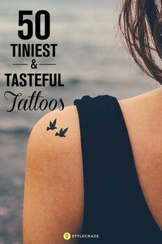 the back of a woman's shoulder with text overlay that reads 50 times and tastyful tattoos