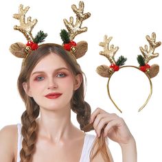 PRICES MAY VARY. Deer antlers headband design with glitter sequins,adorable reindeer ears ,cute bells and mushrooms,easy to create a Christmas festive atmosphere. Xmas headbands are approx 9.8*4.5 inches / 25*11.5 cm(hair hoop length:5.1inches/13cm; deer ears length:4.7 inches/ 12cm),Christmas hair hoop has good stretchy,suitable for most women and girls,easy to wear and take off. Holiday headbands for women are suitable for family parties and Christmas photos, your pet also wears a Xmas hairban Christmas Reindeer Headband, Xmas Headbands, Christmas Reindeer Costume, Christmas Headbands Women, Reindeer Antlers Headband, Holiday Headpiece, Christmas Headpiece, Christmas Headwear, Antlers Headband