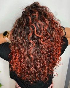 #curlyhair #cachos #cacheado #cabelo Short Curly Hairstyles Color Ideas, Brown Hair Highlight Ideas, Red Highlights On Brown Hair, Curly Balayage Hair, Hair With Red Highlights, Hairstyles With Highlights, Red Highlights In Brown Hair, Ombre Curly Hair